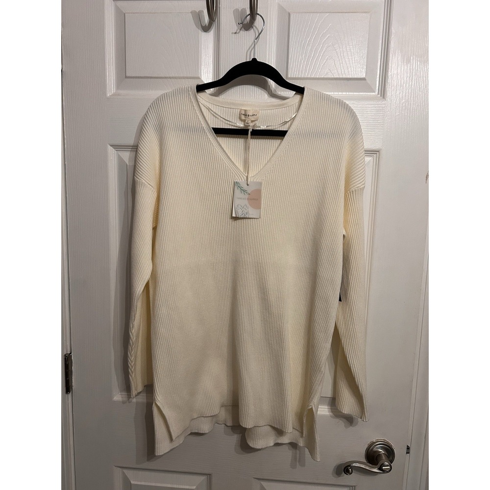 Thread & Supply V-Neck Sweater Large Knit Long Sleeve Side Slits
